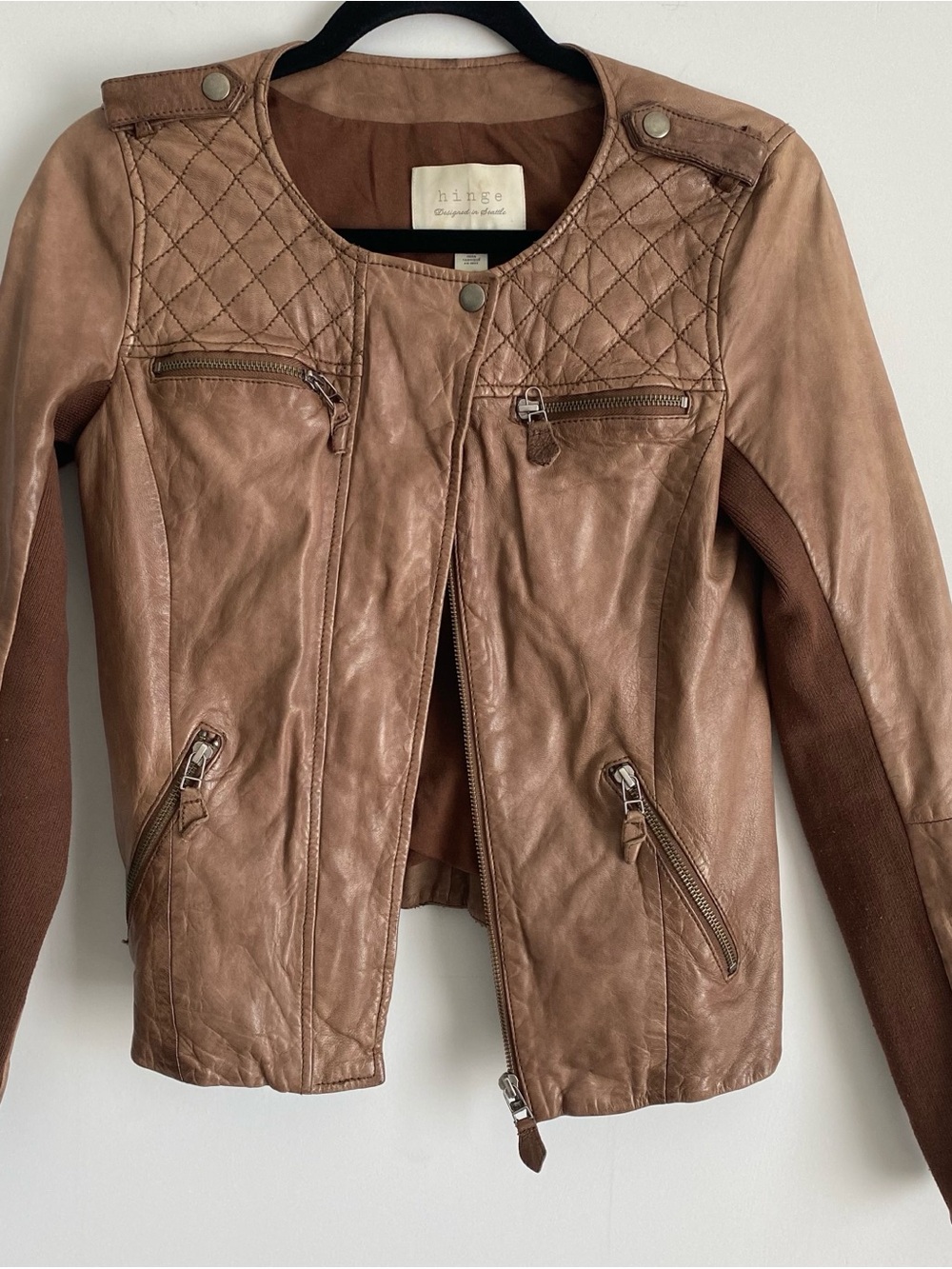 hinge Cognac Brown Quilted Leather Jacket